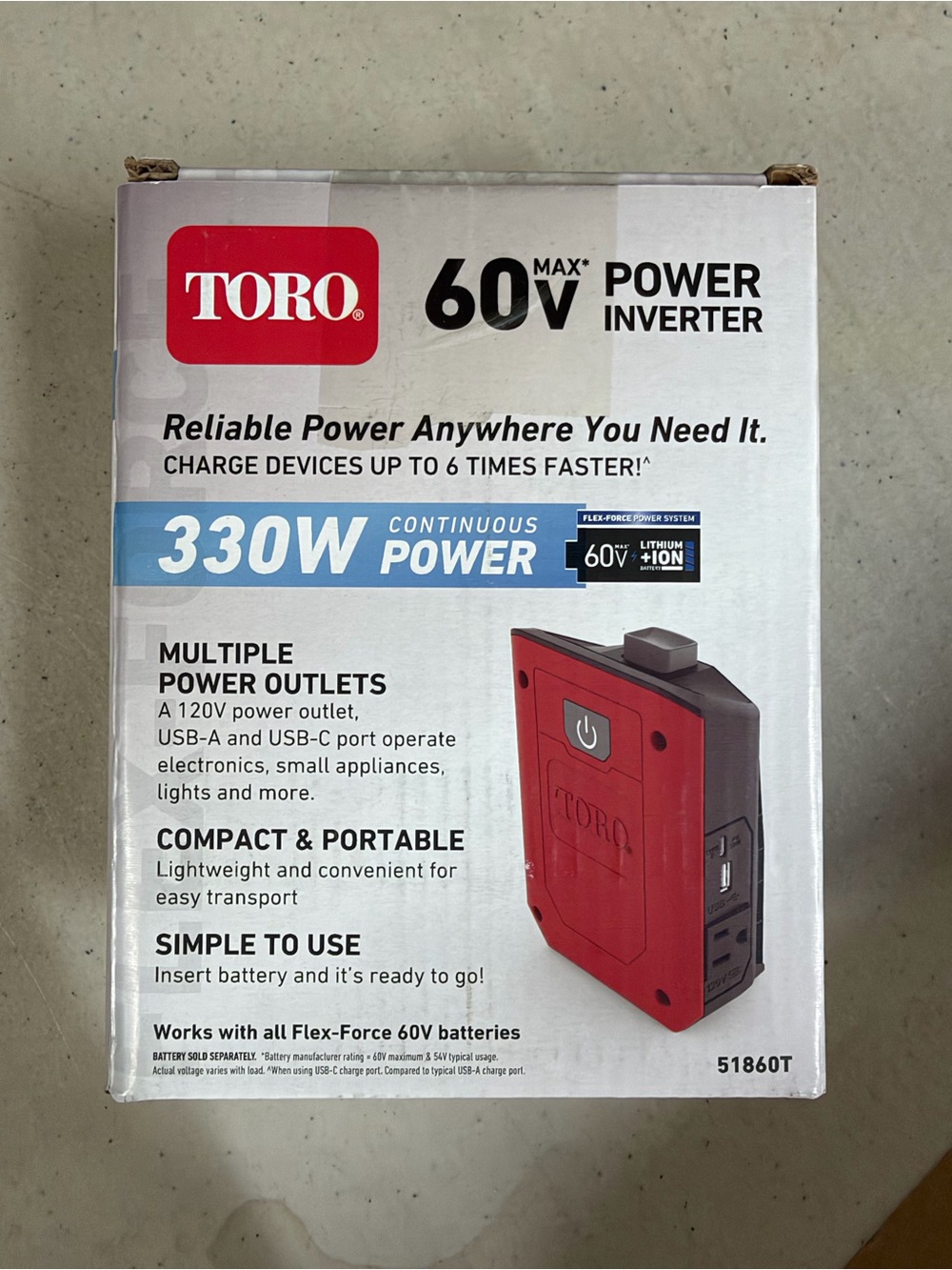 60V Max 330W Red Power Inverter - Portable Power Solution
